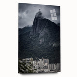 Large abstract depiction of a Brazilian landscape on acrylic glass, using vivid green and blue tones.
