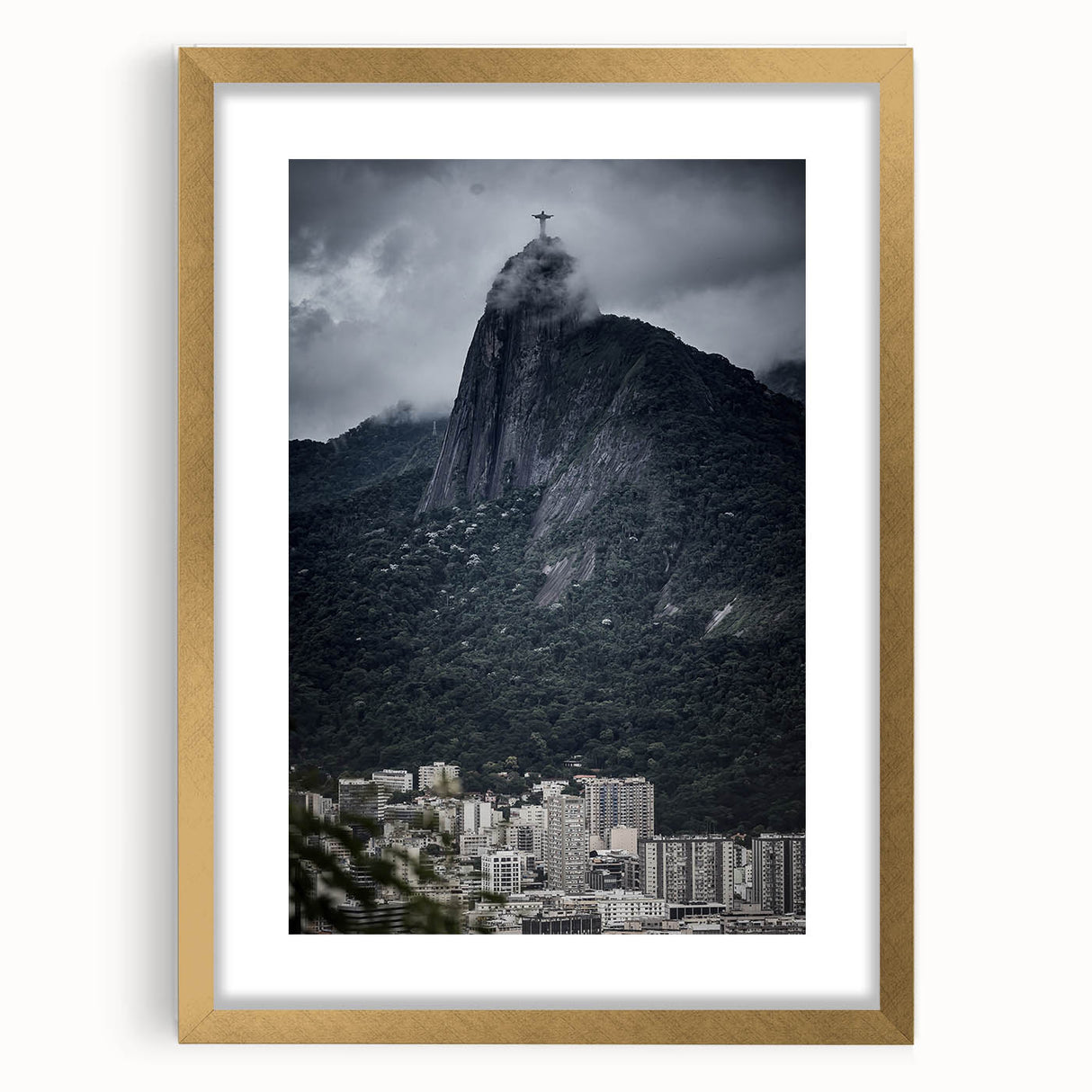 Extra large abstract art print of a textured Brazilian landscape in muted earth tones, framed in gold.