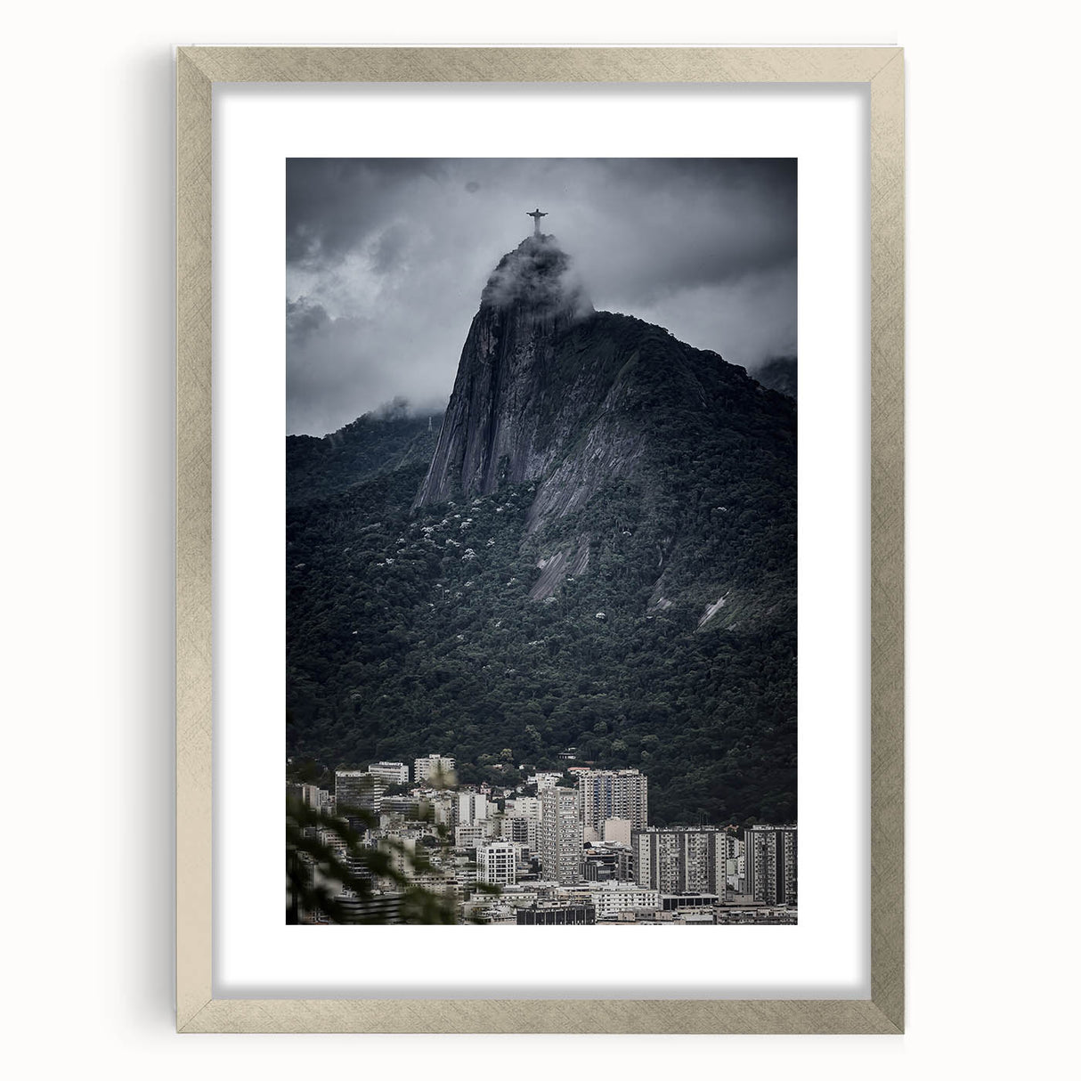 Textured abstract art print depicting a vibrant scene of Brazil, in a silver frame with mat, ideal for bedroom art.