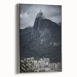 Framed canvas landscape art painting featuring a colorful vintage-style depiction of a Brazilian scene.