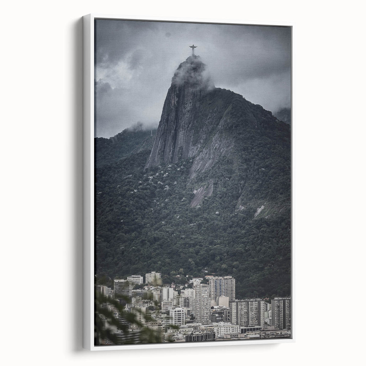 Vintage poster art of a Brazilian landscape in vibrant colors on a large framed canvas, ideal for living room decor.
