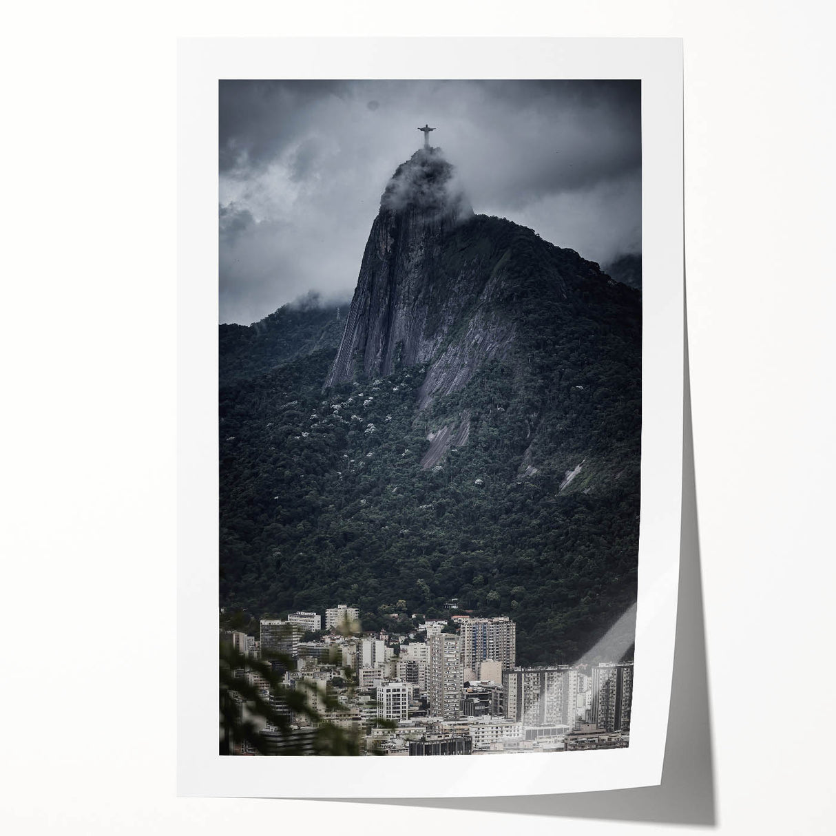 Extra large rolled print of a Brazilian landscape with vibrant green and blue tones, ideal for dining room wall art.