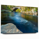 Large abstract wall art depicting a serene Connecticut landscape in muted green and blue tones on acrylic glass.