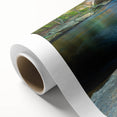 Art Deco poster featuring Connecticut scenery on a rolled canvas, with muted earth tones, ideal for nursery wall art.