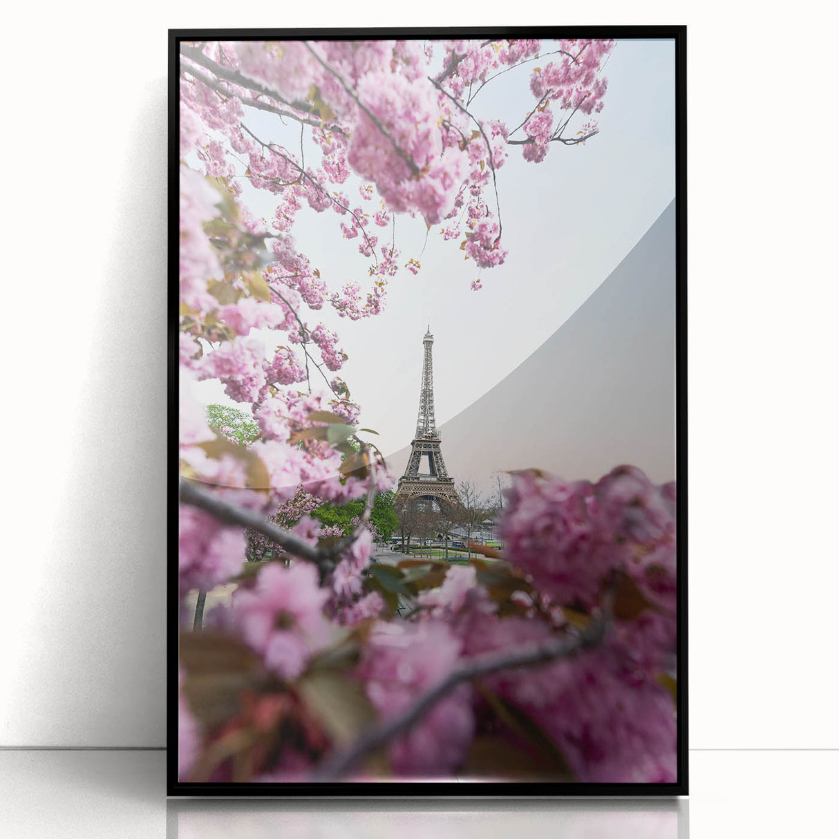 Large abstract wall art featuring soft pastel hues in a mid-century modernist style, framed in black acrylic.