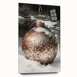 Large abstract wall art on acrylic glass depicting winter scene in muted blue and white tones.