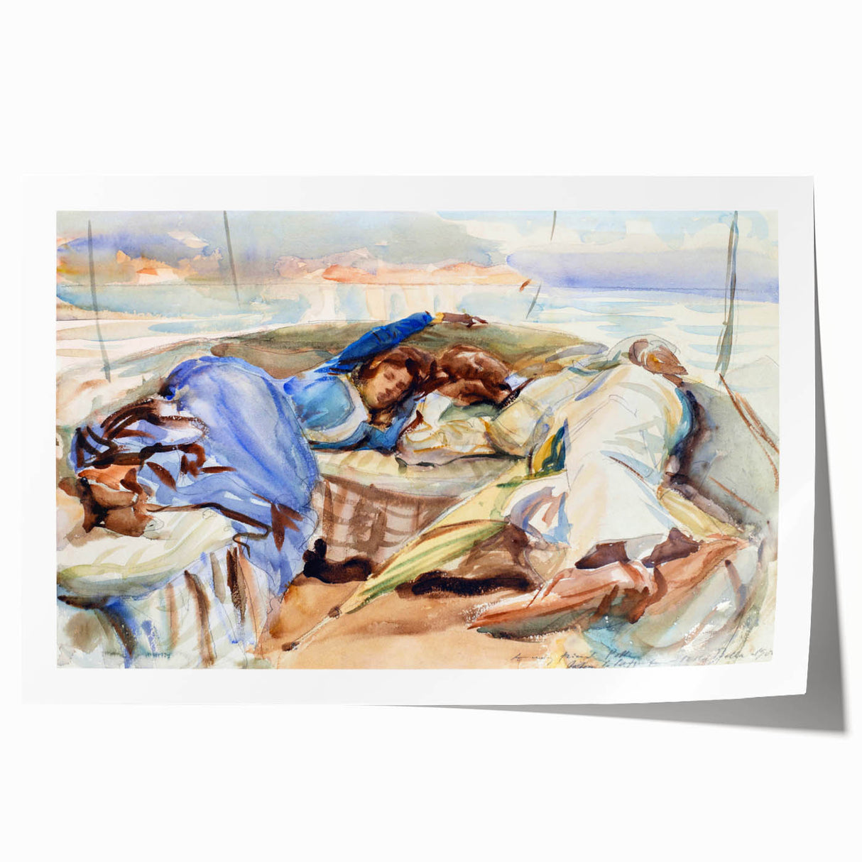 Romanticism Art: Two Figures in a Boat by Sargent - Scenic Canvas