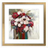 Abstract floral frame artwork with a gold mat, showcasing vibrant colors and intricate designs, ideal for home decor or art display. Perfect for adding elegance to any space.