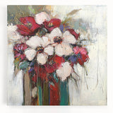 Abstract floral design stretched canvas artwork showcasing vibrant colors and intricate patterns, perfect for modern home decor and art enthusiasts.