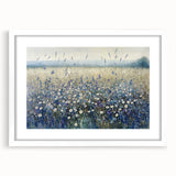 Abstract floral frame art print showcasing vibrant colors on a white mat, designed for modern decor. Ideal for adding a touch of elegance to any space.