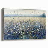 Framed canvas artwork showcasing abstract floral designs in vibrant colors with a silver frame, perfect for enhancing modern home decor and adding elegance to any room.