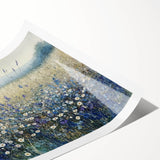Abstract floral rolled print showcasing vibrant colors and intricate designs, packaged in a protective cardboard tube for safe delivery. Perfect for home decor.