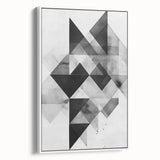 Framed abstract minimalist wall art featuring a white canvas with soft geometric shapes, displayed in a modern setting, ideal for contemporary decor.
