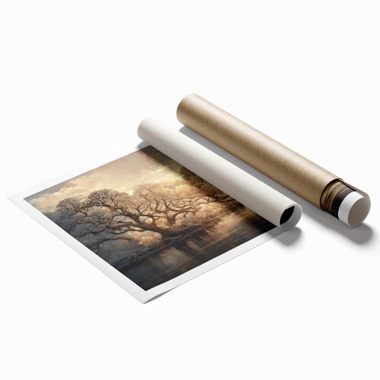 Golden Forest Reflection Wall Art - Modern Landscape Canvas