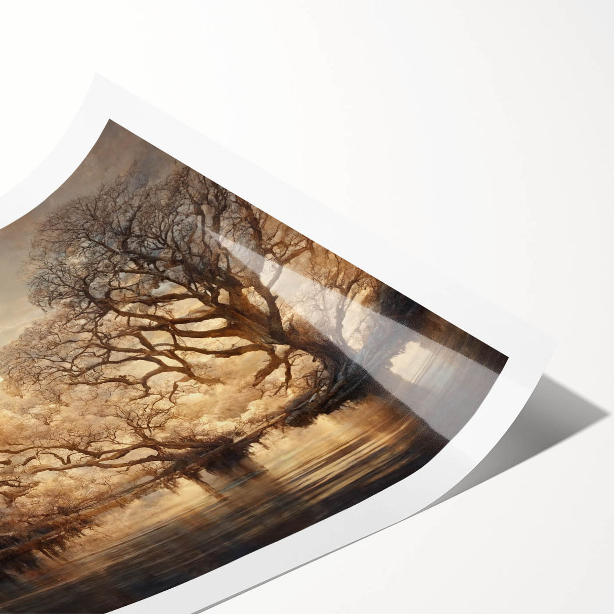 Golden Forest Reflection Wall Art - Modern Landscape Canvas