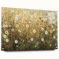 Abstract floral design on acrylic glass showcasing vibrant colors and intricate patterns, displayed from a side view with decorative pins for mounting.