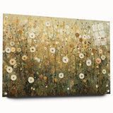 Abstract floral design on acrylic glass showcasing vibrant colors and intricate patterns, displayed from a side view with decorative pins for mounting.