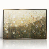 Framed acrylic artwork featuring an abstract floral design in vibrant colors, set against a sleek gold frame, ideal for modern home decor and wall styling.
