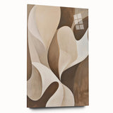 Abstract minimalist wall art design displayed on acrylic glass, showcasing a sleek side view with soft colors and clean lines, ideal for modern decor.