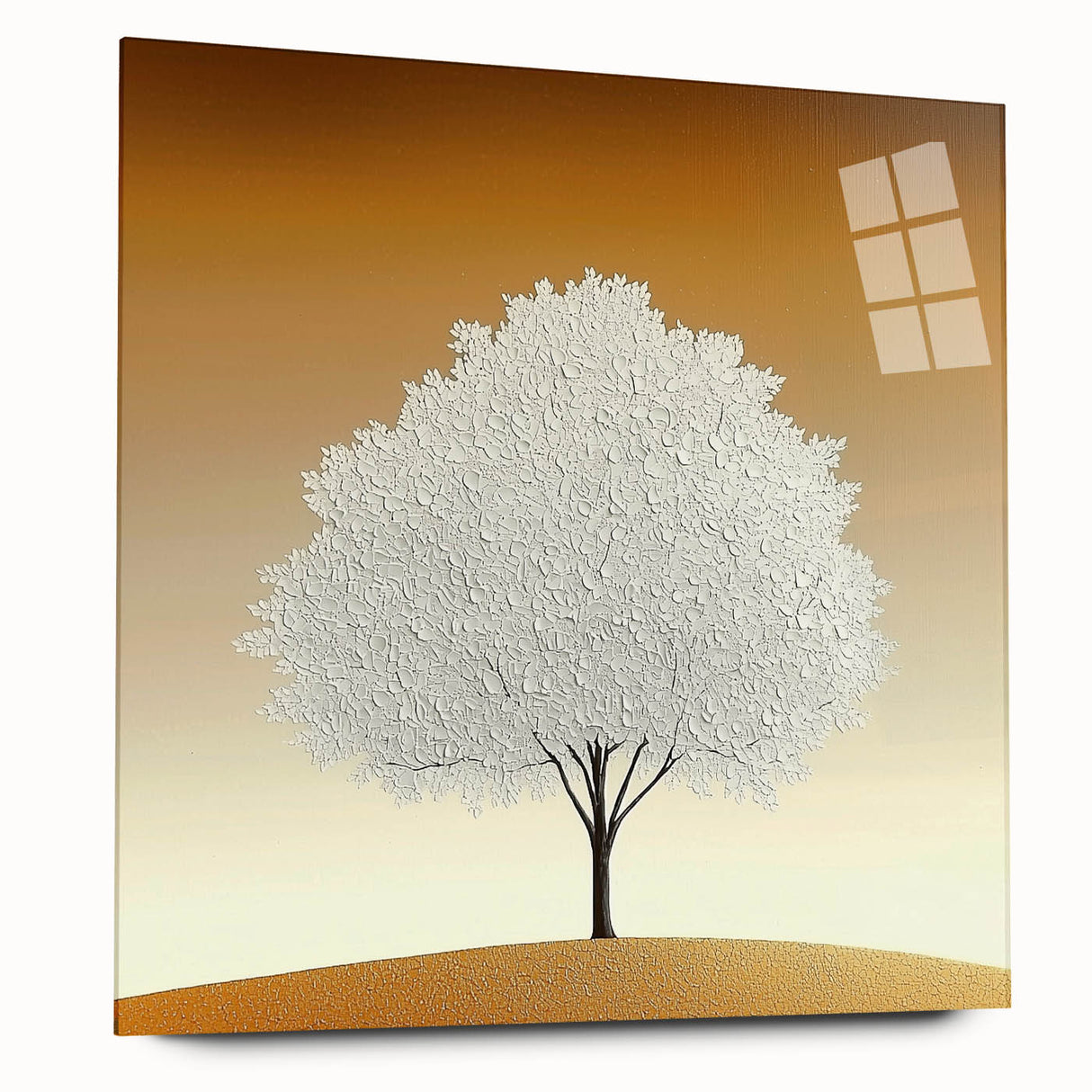 Abstract floral acrylic art piece displayed on a glass surface, showcasing vibrant colors and intricate designs, perfect for modern home decor. The side view highlights the artwork's depth and texture, emphasizing its artistic flair.