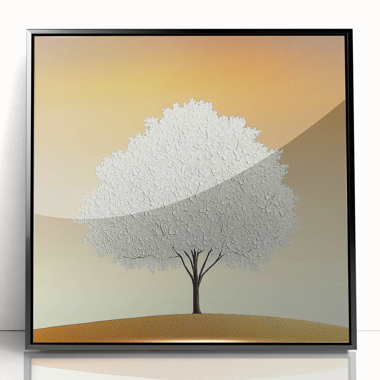 Framed abstract floral artwork in vibrant colors, set against a black background, showcasing intricate details and modern design elements for contemporary decor.
