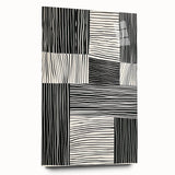 Abstract minimalist wall art design displayed in a sleek acrylic glass frame, showcasing soft hues of blue and green with smooth lines and an elegant side view, perfect for modern decor.