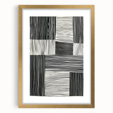 Abstract minimalist wall art framed in gold, showcasing geometric patterns on a white background, ideal for modern home decor and enhancing aesthetic appeal.