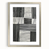 Abstract minimalist wall art in a sleek silver frame with a white mat, showcasing geometric shapes and soft color gradients, perfect for modern decor.