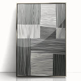 Framed abstract minimalist wall art with a silver acrylic finish, showcasing geometric shapes and soft color gradients, ideal for modern home decor.