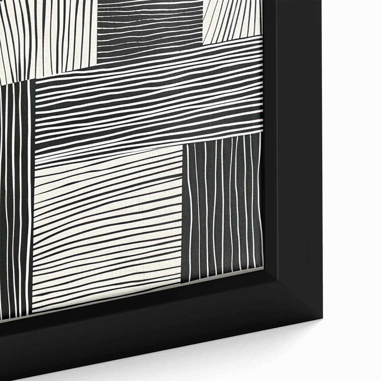 Close-up view of a framed abstract minimalist wall art piece showcasing soft pastel colors and geometric shapes, perfect for modern home decor. The canvas texture adds depth, enhancing its visual appeal.
