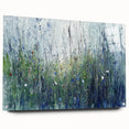 Abstract floral acrylic artwork displayed from a side view, showcasing vibrant colors and intricate details, secured with decorative pins on a glass frame.