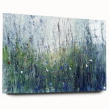Abstract floral acrylic artwork displayed from a side view, showcasing vibrant colors and intricate details, secured with decorative pins on a glass frame.