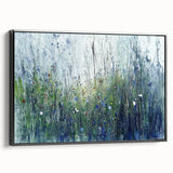 Framed canvas artwork showcasing an abstract floral design in vibrant colors, presented from a side view against a black background, ideal for modern decor.