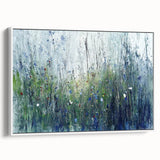 Framed canvas artwork displaying an abstract floral design with vibrant colors on a white background, highlighting intricate details and textures, ideal for modern home decor.