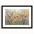 Abstract floral artwork framed in a sleek black mat, showcasing vibrant colors and intricate designs, ideal for modern home decor or art enthusiasts.
