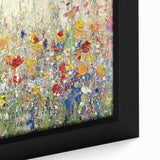 Close-up of an abstract floral framed canvas artwork showcasing vibrant colors and intricate designs, perfect for adding a modern touch to home decor.