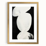 Abstract minimalist wall art framed in gold, showcasing a geometric design with soft neutral tones, perfect for modern home decor. The mat adds a refined touch, enhancing the artwork's elegance and versatility in various settings.