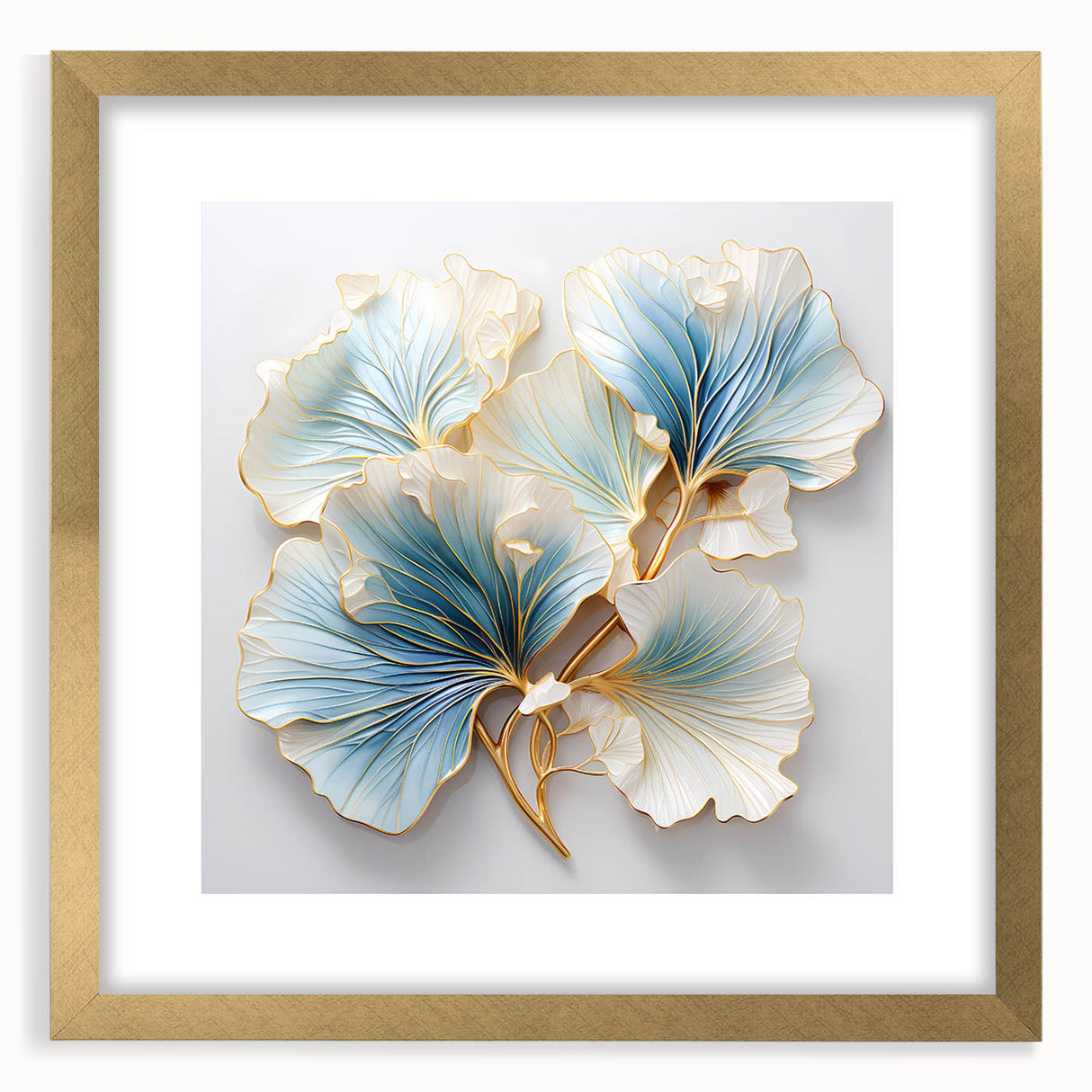 Luxury Blue & Gold Floral Wall Art - Modern Living Room Décor
