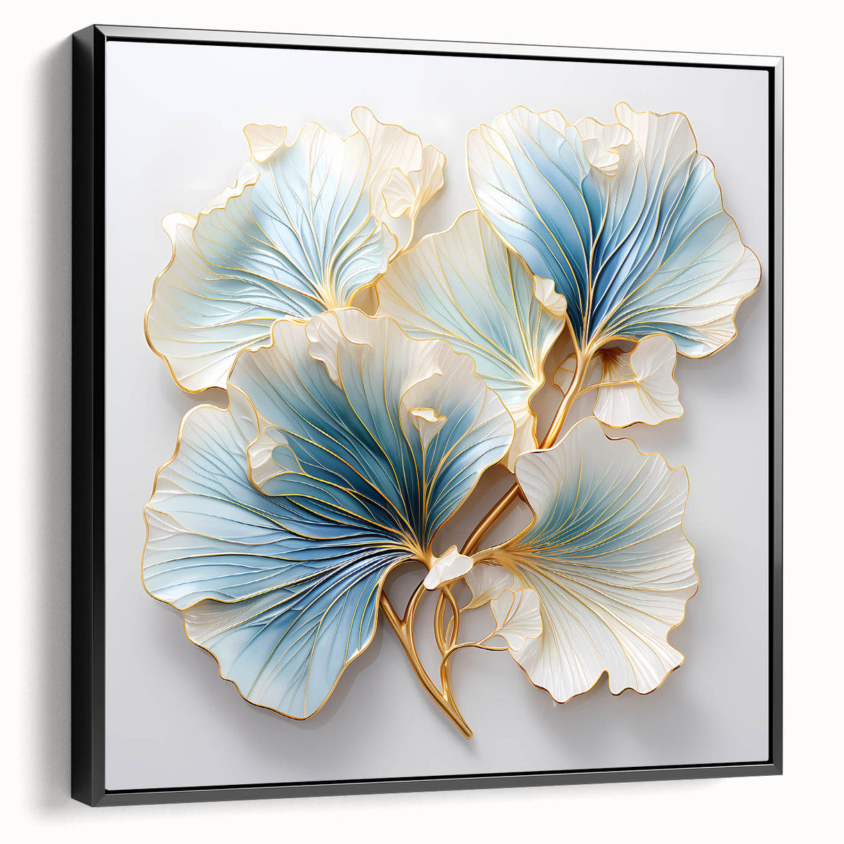 Luxury Blue & Gold Floral Wall Art - Modern Living Room Décor