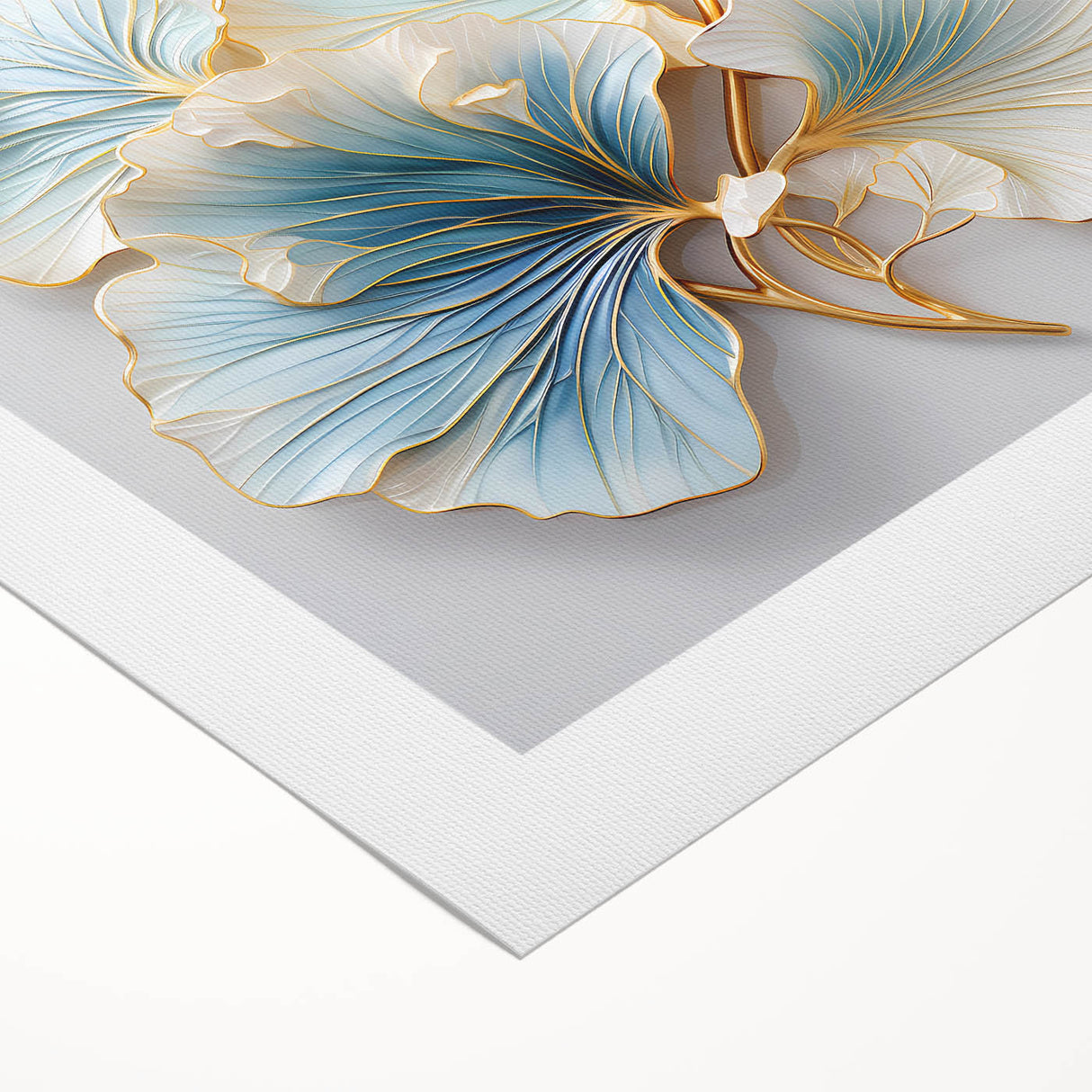 Luxury Blue & Gold Floral Wall Art - Modern Living Room Décor