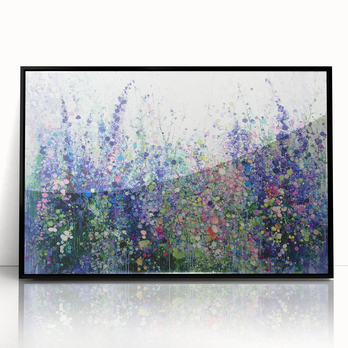 Framed acrylic artwork displaying vibrant abstract floral designs in black and colorful hues, perfect for modern home decor and enhancing interior aesthetics.