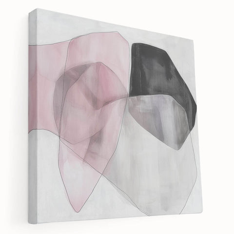Large Abstract Wall Art – Soft Pink, Black & Gray Overlap Canvas