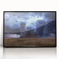 Framed acrylic artwork showcasing a captivating landscape castle scene, featuring a sleek black frame and vibrant colors, ideal for home decor enhancement.