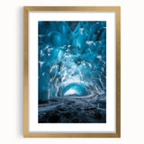 Gold-framed landscape cave artwork with a mat, showcasing intricate details and vibrant colors, perfect for elevating home decor in living spaces.