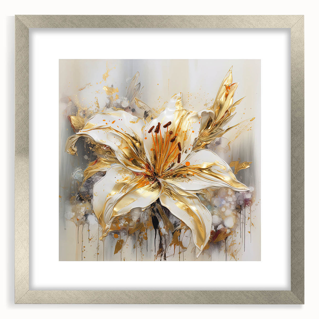 Golden Lily Wall Art – Elegant Floral Canvas for Living Room