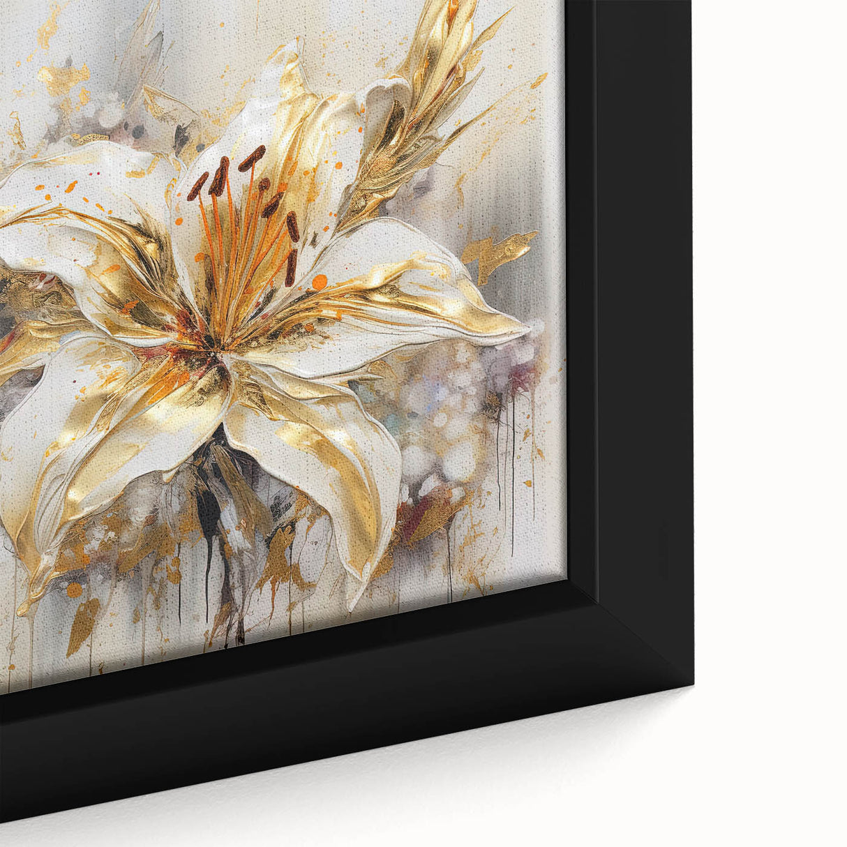 Golden Lily Wall Art – Elegant Floral Canvas for Living Room