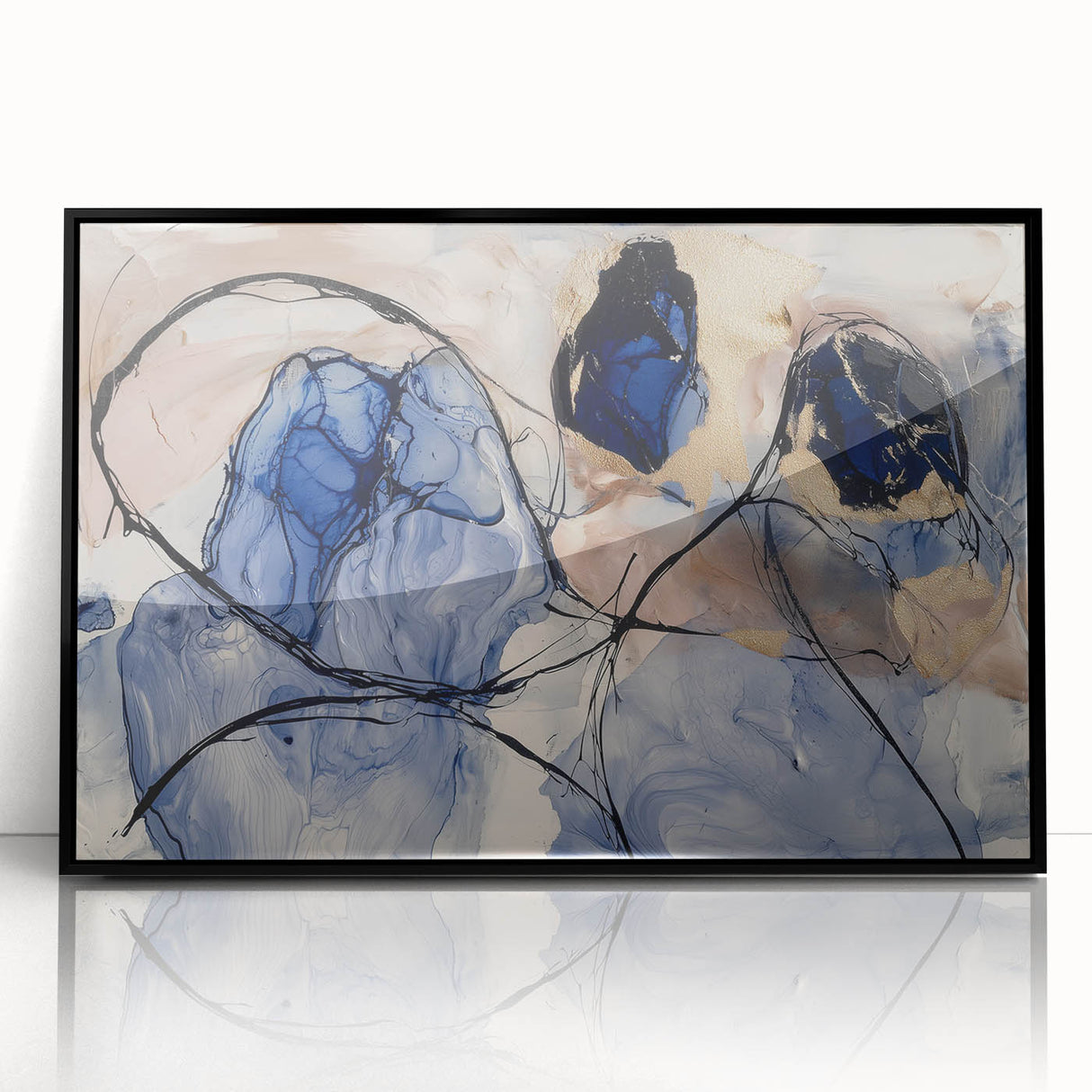 Luxury Office Wall Art - Navy Gold & Blush Abstract Canvas