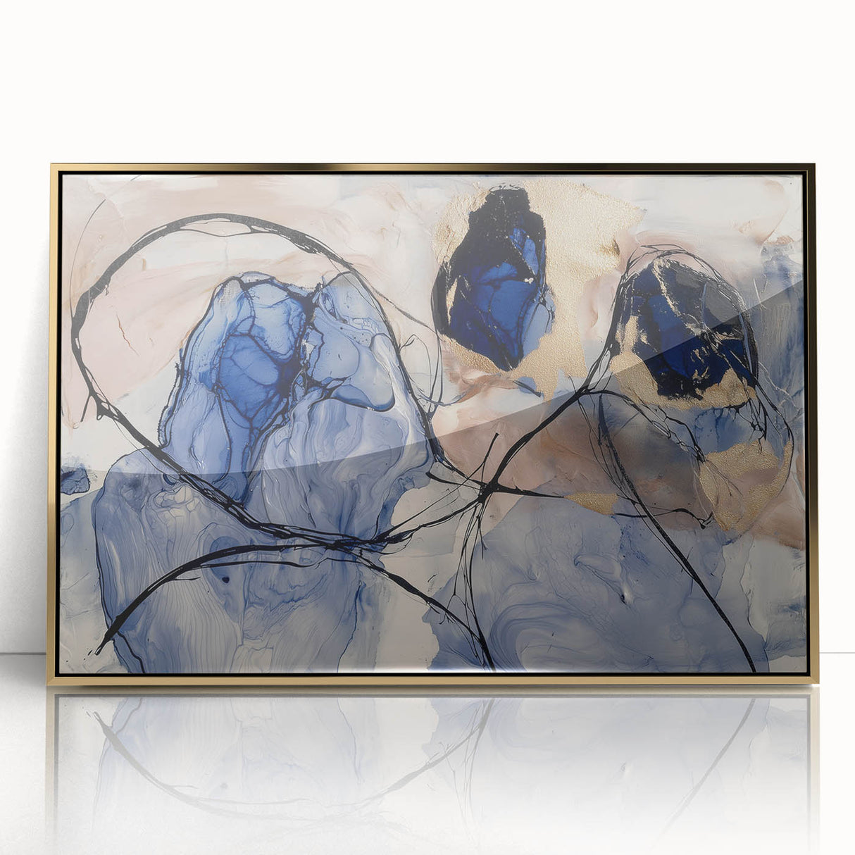 Luxury Office Wall Art - Navy Gold & Blush Abstract Canvas