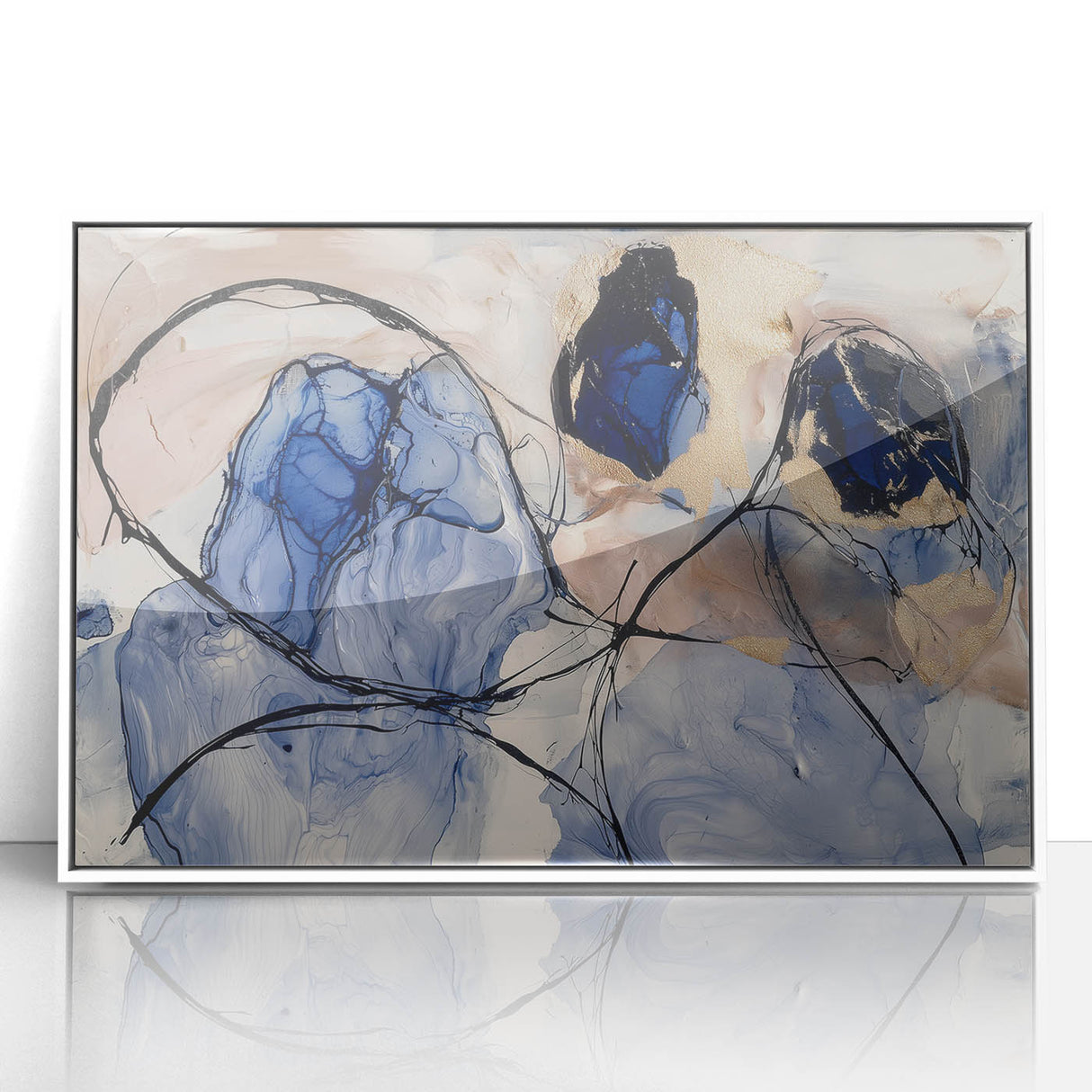 Luxury Office Wall Art - Navy Gold & Blush Abstract Canvas