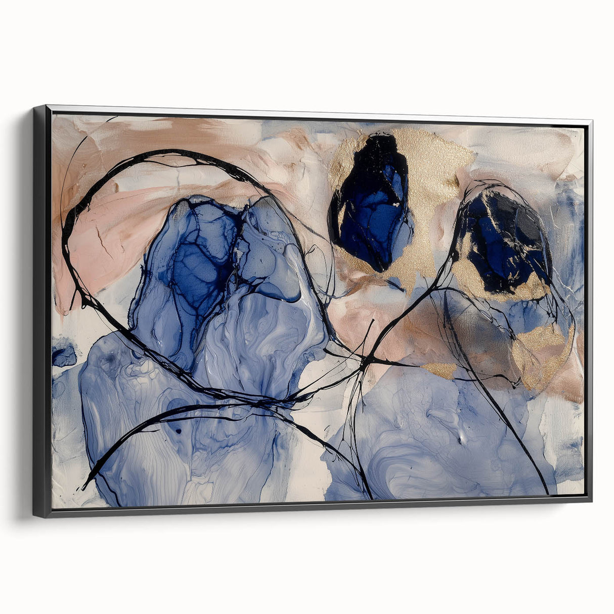 Luxury Office Wall Art - Navy Gold & Blush Abstract Canvas